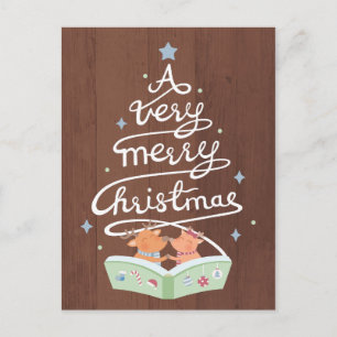 Frohe Weihnachtstypografie Niedliche Rentiere Post Feiertagspostkarte