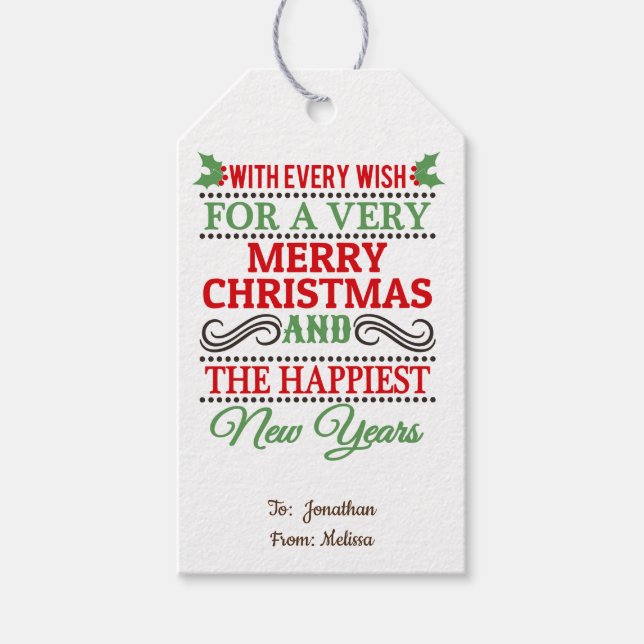 Frohe Weihnachtstypografie /Personalisiert Geschenkanhänger (Vorderseite)