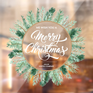 Frohe Weihnachtstypografie Pine Wreath Fensteraufkleber