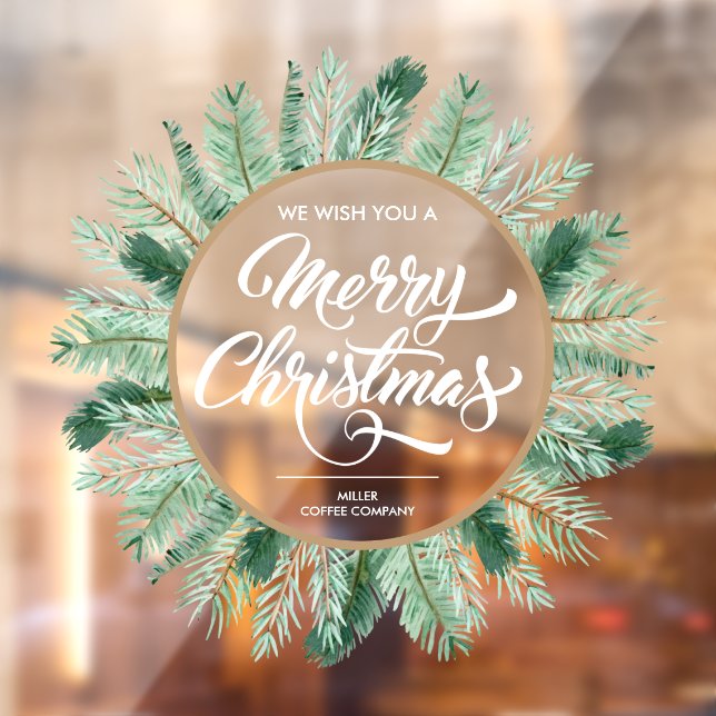 Frohe Weihnachtstypografie Pine Wreath Fensteraufkleber (Blatt 2)