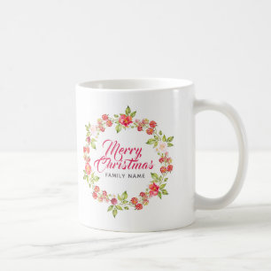 Frohe Weihnachtstypografie & Red Berries Wreath Kaffeetasse