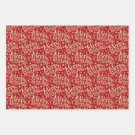 Frohe Weihnachtstypografie Red Cream Pattern Geschenkpapier Set