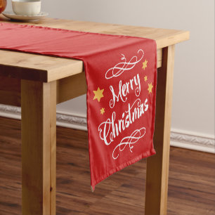 Frohe Weihnachtstypografie Red White Kurzer Tischläufer