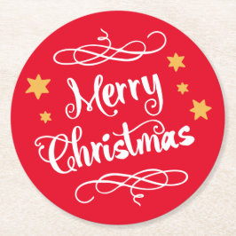 Frohe Weihnachtstypografie Red White Runder Pappuntersetzer