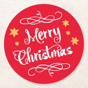 Frohe Weihnachtstypografie Red White Runder Pappuntersetzer
