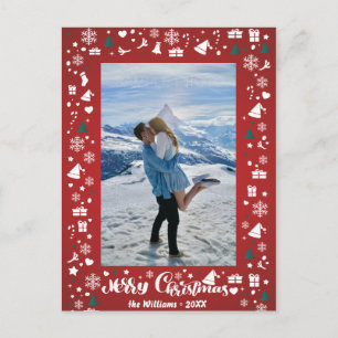 Frohe Weihnachtstypografie Snow Red Family Foto Postkarte