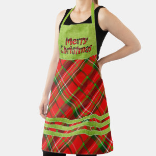 Frohe Weihnachtstypografie Tartan Red Green Karier Schürze