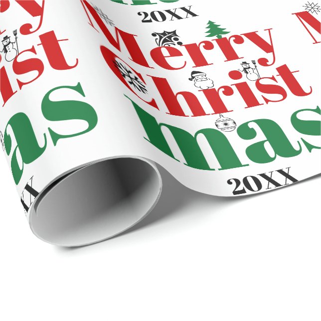 Frohe Weihnachtstypografie und Vintage Elemente Geschenkpapier (Rolleneckpunkt)