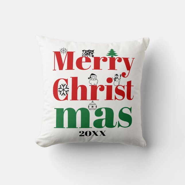 Frohe Weihnachtstypografie und Vintage Elemente Kissen (Vorderseite)