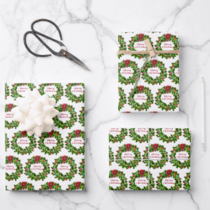 Frohe Weihnachtstypografie Wreath Red Green Geschenkpapier Set