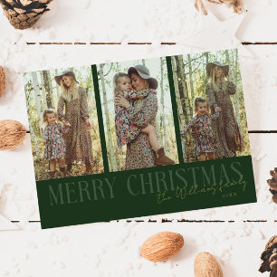 Frohe Weihnachtsunterschrift Multi Foto Green Feiertagskarte
