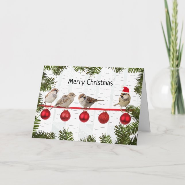 Frohe Weihnachtsvögel auf einem Limb Feiertagskarte (Vorderseite)