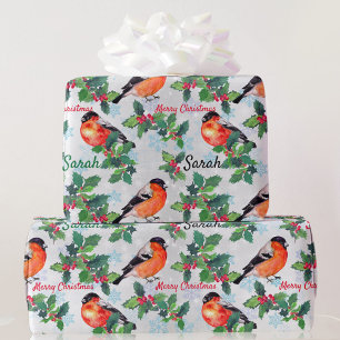Frohe Weihnachtsvögel mit Holly und Schneebezeichn Geschenkpapier