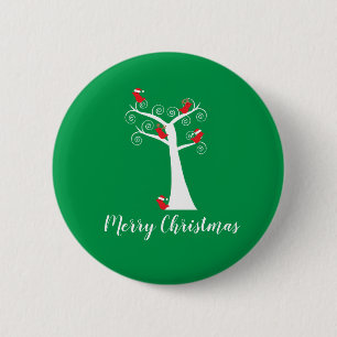 Frohe Weihnachtsvögel Rot in einem Baum personalis Button