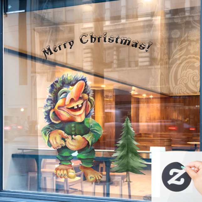 Frohe Weihnachtswache und Baumfreude Fensteraufkleber (Café-Fenster)