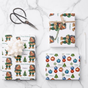 Frohe Weihnachtswache und Baumfreude Geschenkpapier Set