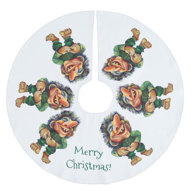 Frohe Weihnachtswache und Baumfreude Polyester Weihnachtsbaumdecke (Vorderseite)