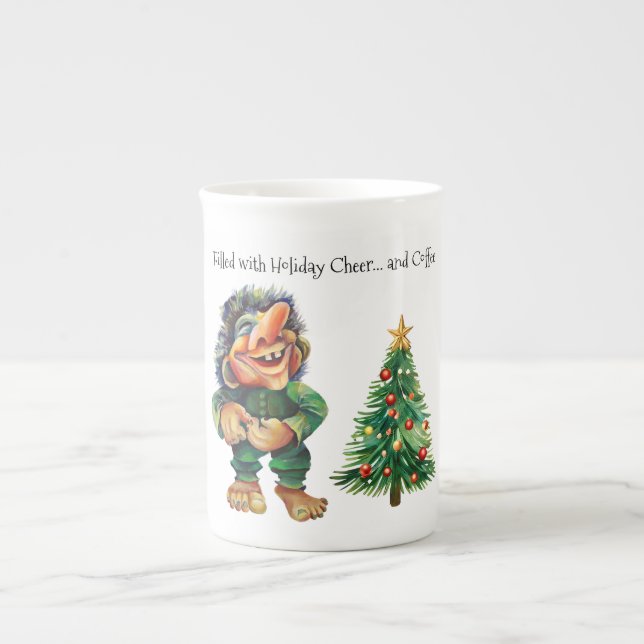 Frohe Weihnachtswache und Baumfreude Prozellantasse (Vorderseite)