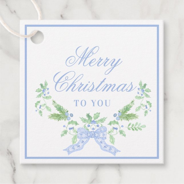 Frohe Weihnachtswag mit Blue Bow Geschenkanhänger (Vorderseite)