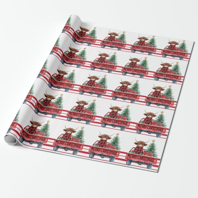 Frohe Weihnachtswagen mit Weihnachtsbaum Geschenkpapier (Ungerollt)