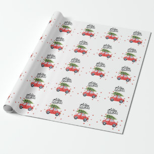 Frohe Weihnachtswagen mit Weihnachtsbaum Geschenkpapier