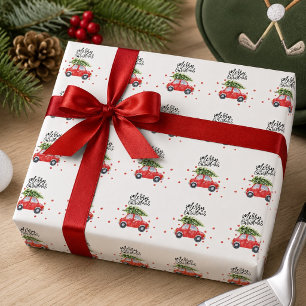 Frohe Weihnachtswagen mit Weihnachtsbaum Geschenkpapier