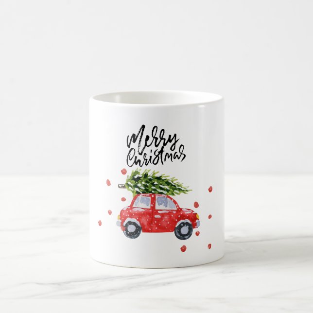 Frohe Weihnachtswagen mit Weihnachtsbaum  Kaffeetasse (Mittel)