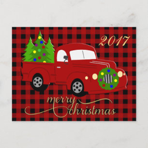 Frohe Weihnachtswagen & Tree Karierte Postkarte