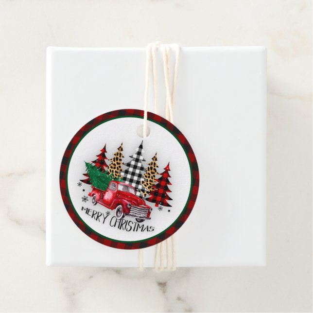 Frohe Weihnachtswagen und Bäume Geschenkanhänger (Beispiel)