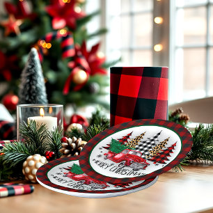 Frohe Weihnachtswagen und Bäume Pappteller