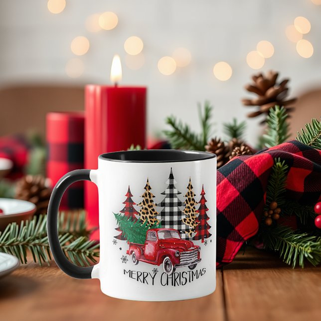 Frohe Weihnachtswagen und Bäume Tasse (Von Creator hochgeladen)