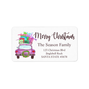 Frohe Weihnachtswagen und Weihnachtsgeschenke Adressaufkleber