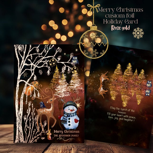 Frohe Weihnachtswälder verzauberter Wald Folien Feiertagskarte (Merry Christmas Woodland Enchanted Forest Foil Holiday Card)