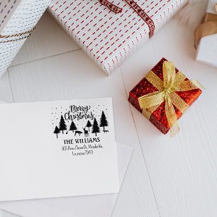 Frohe Weihnachtswaldtiere, Hirsche und Bäume Gummistempel