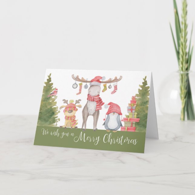 Frohe Weihnachtswaldtiere Karte (Vorderseite)