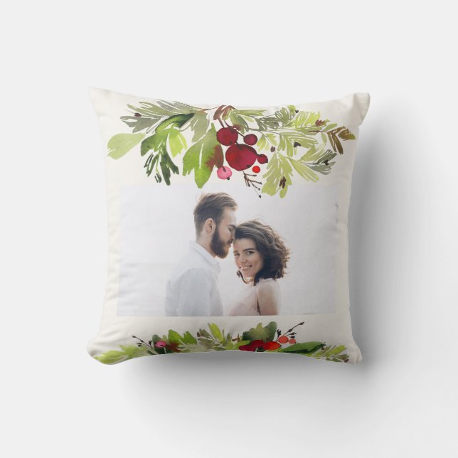 Frohe Weihnachtswasserfarbe Foto Urlaub Kissen (Vorderseite)