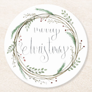 Frohe Weihnachtswasserfarbe Runder Pappuntersetzer