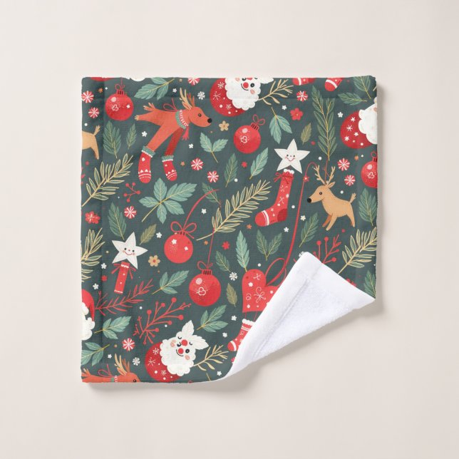 Frohe Weihnachtsweihe Badhandtuch Set (Waschlappen)