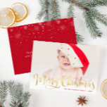 Frohe Weihnachtsweiße Schrift Foto Postkarte<br><div class="desc">Ein festliches Design mit niedlichem Baby-Foto und weißem Schriftzeichen. Text und Nachricht können personalisiert sein.</div>