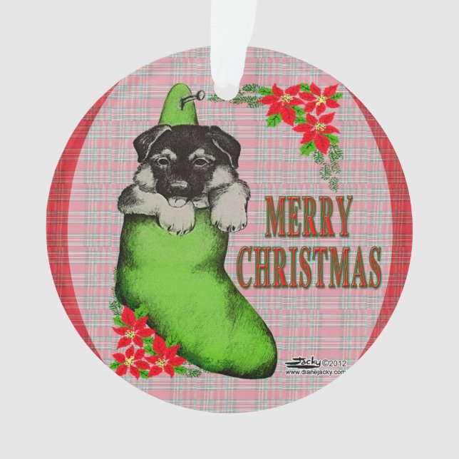 Frohe Weihnachtswelpe Ornament (Vorderseite)
