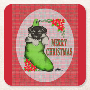 Frohe Weihnachtswelpe Rechteckiger Pappuntersetzer