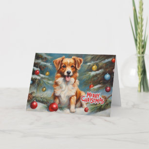 Frohe Weihnachtswelpen und Feiertage Ornamente Feiertagskarte