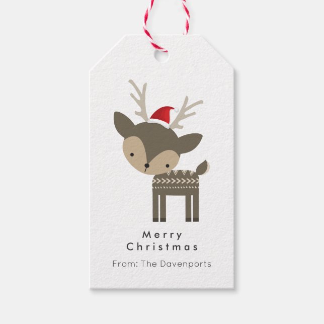 Frohe Weihnachtswilde in einer roten Weihnachtsman Geschenkanhänger (Vorderseite)