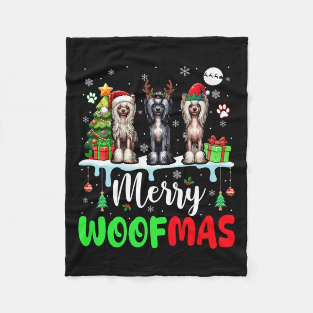 Frohe Weihnachtswoof Three Santa Elf Chinesisches  Fleecedecke (Vorderseite)