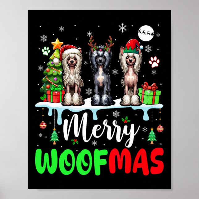Frohe Weihnachtswoof Three Santa Elf Chinesisches  Poster (Vorne)