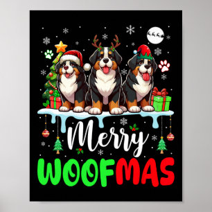 Frohe Weihnachtswoof Three Santa Reindeer Bernese Poster