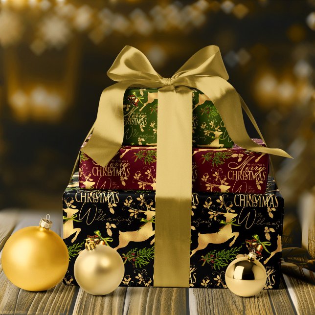 Frohe Weihnachtswrapping Paper Elegant Reindeer Geschenkpapier Set (Custom personalized Christmas wrapping paper, elegant Xmas gift wrap with reindeer)