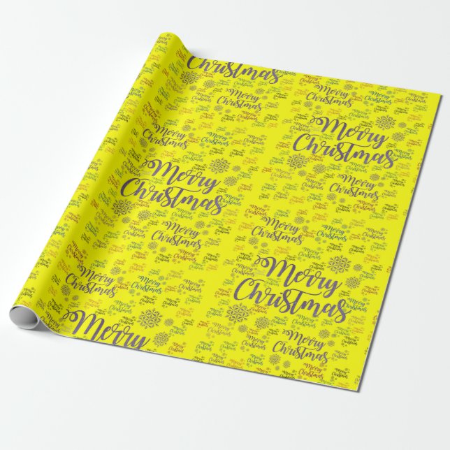Frohe Weihnachtswrapping Papier gelb Geschenkpapier (Ungerollt)