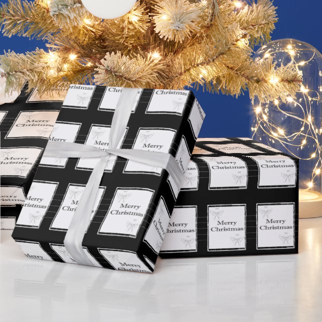 Frohe Weihnachtswrapping Papier Schwarz & Weiß Geschenkpapier (Feiertage)