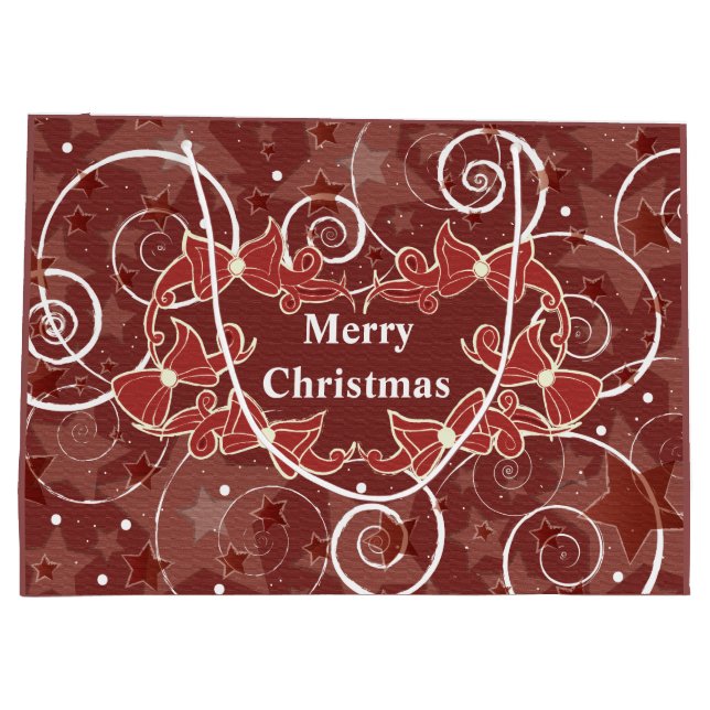 Frohe Weihnachtswünsche mit Bögen und Sternen Große Geschenktüte (Rückseite)